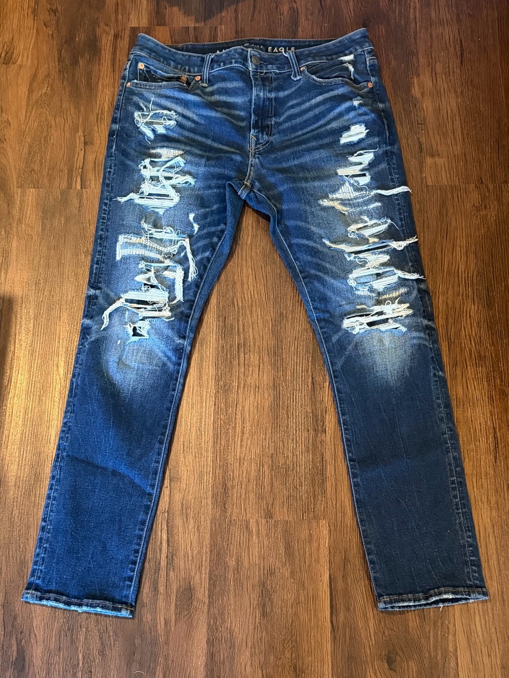 American Eagle Airflex + Athletic Ripped Dark Blue Skinny Jeans